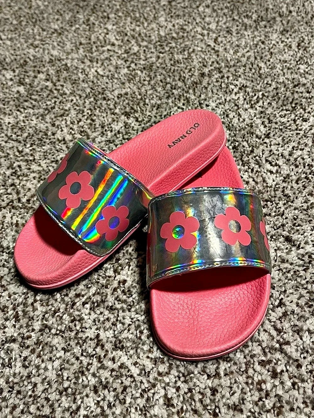 Old Navy Girls Floral Slide Sandals Pin US 1-2 Like New